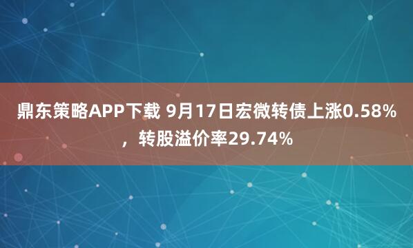 鼎东策略APP下载 9月17日宏微转债上涨0.58%，转股溢价率29.74%